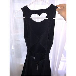 Navy blue ribbed skater dress with cutouts on back